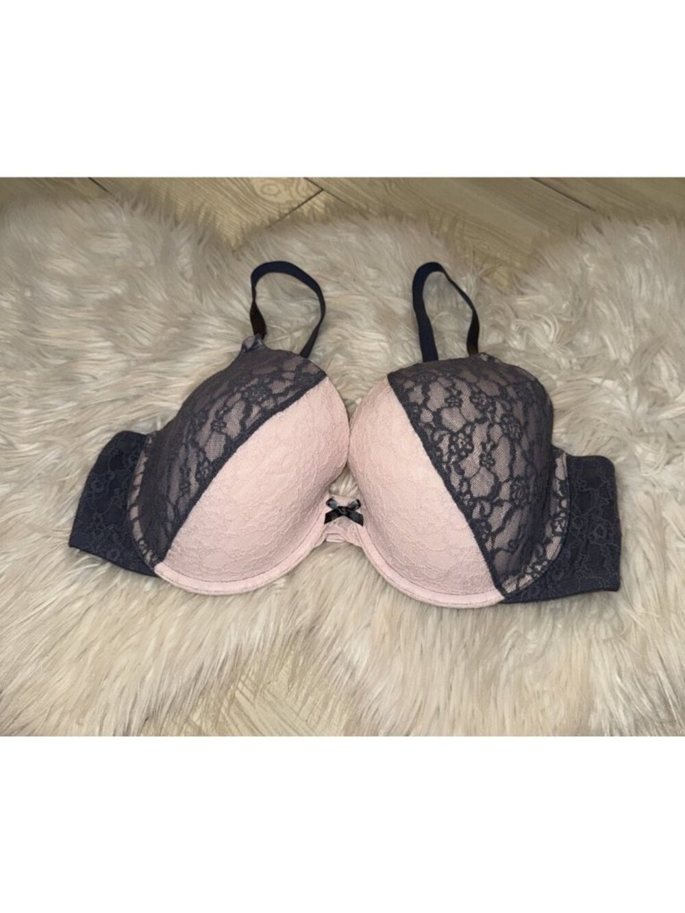 Victorias Secret Lined Perfect Coverage Bra Womens 40C Pink Gray Lace Underwire